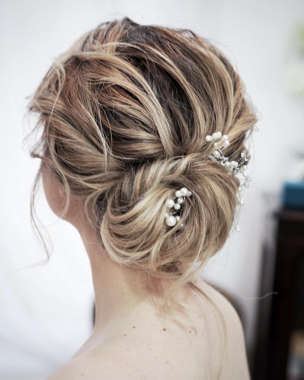 Elegant Blonde Twisted Bun with Pearls — Bachelorette Hairstyles