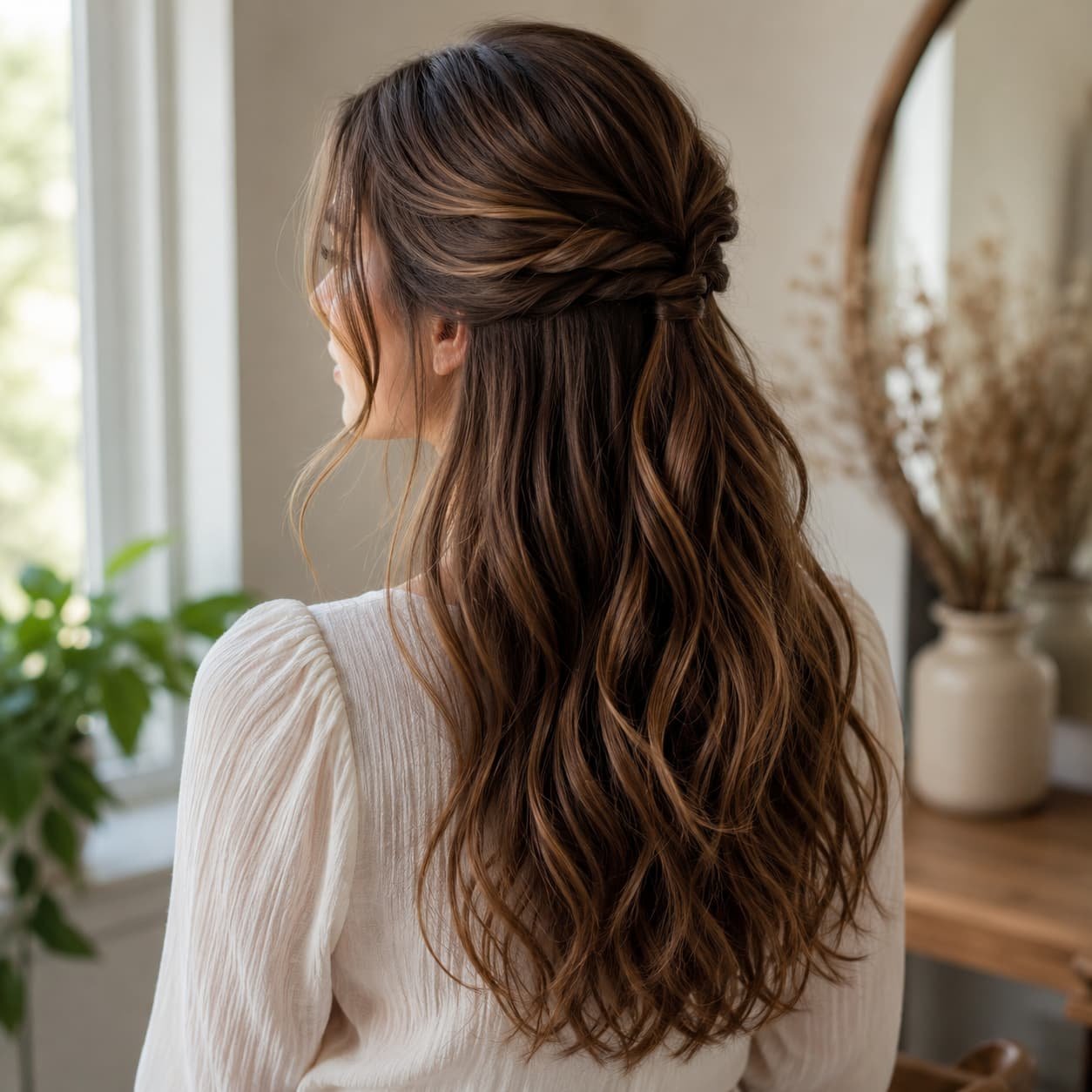 Medium Brown Twisted Sections — Braided Half Up Half Down