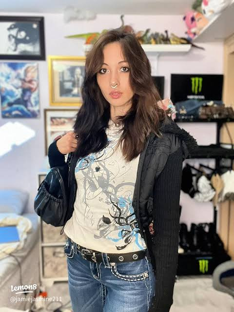 Puffer Jacket and Graphic Tee with Low-Rise Jeans — Cyber Y2K Outfits