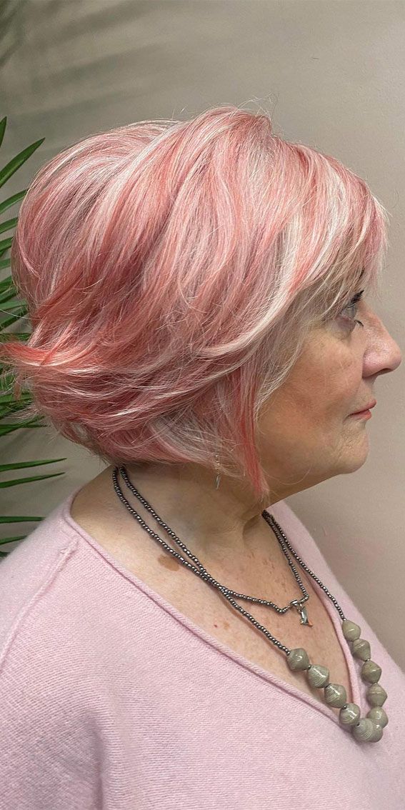 Pink Bob With White Highlights Pink Bob With White Highlights — Highlights Over 60