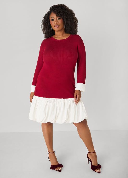 Red Knit Dress with Contrasting Ruffled Hem Red Knit Dress with Contrasting Ruffled Hem — Church Dresses