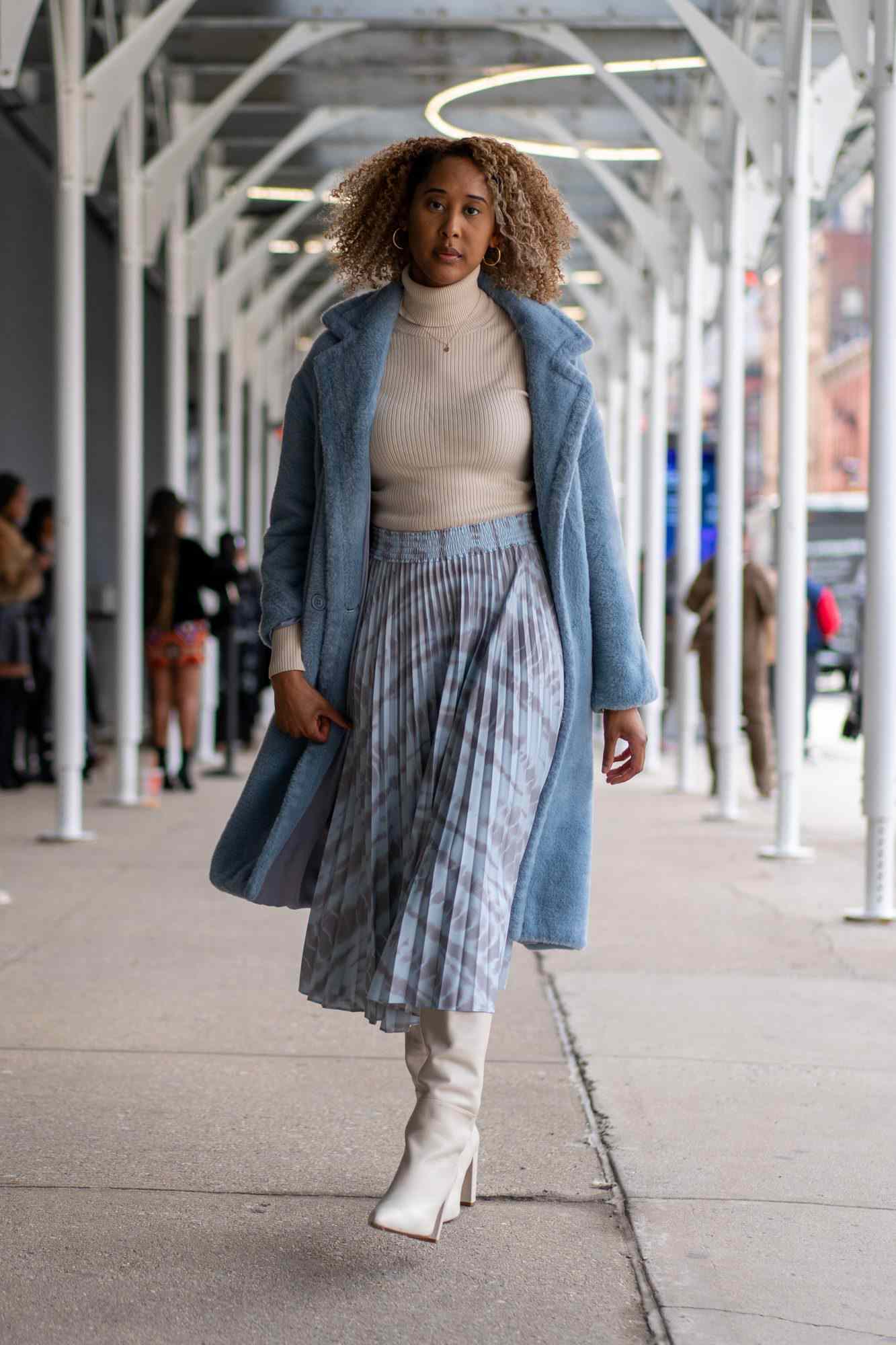 Fall Ensemble: Plaid Pleated Skirt with Faux Fur Coat and Boots — Pleated Skirt Outfits