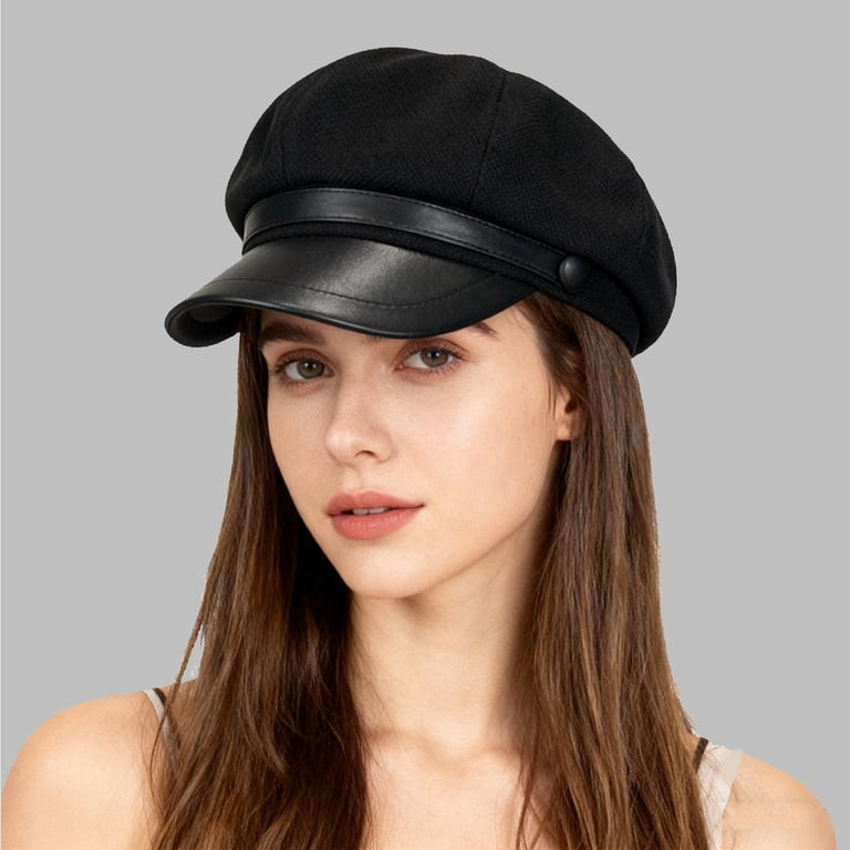 Faux Leather Band Detail on Black Newsboy Cap — Newsboy Cap Outfits