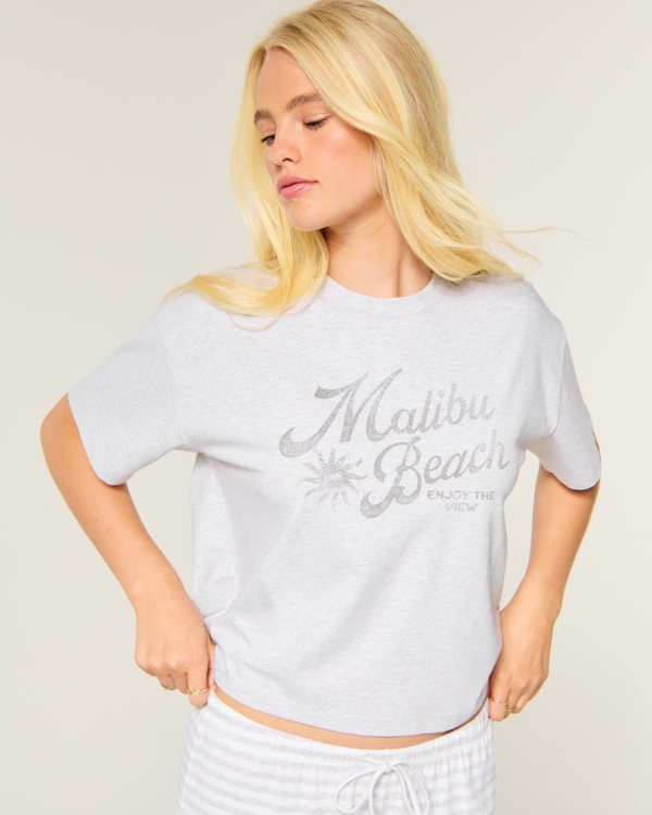 Light Grey 'Malibu Beach' Sparkling Graphic Tee Light Grey 'Malibu Beach' Sparkling Graphic Tee — Graphic Tees