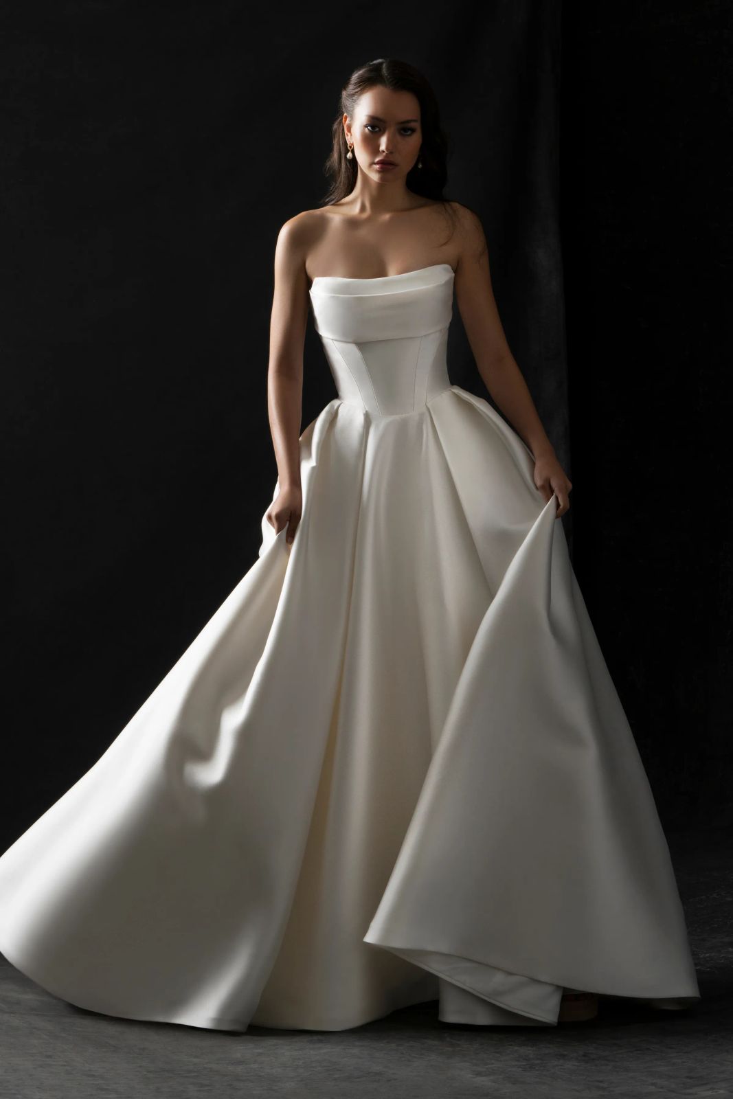 Ivory Satin Ball Gown with Dramatic Voluminous Skirt Ivory Satin Ball Gown with Dramatic Voluminous Skirt — Ball Gowns
