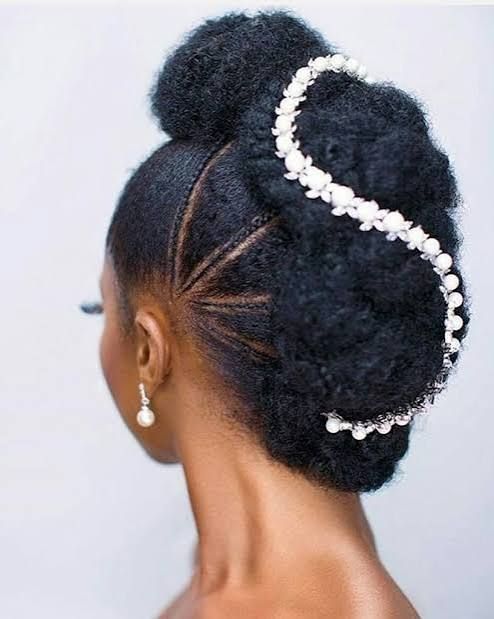 Textured High Bun With Pearl Headband — Natural Hair Wedding Styles