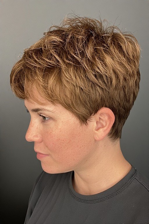 Bronde With Highlights Visual Idea — Pixie Cut for Thin Hair