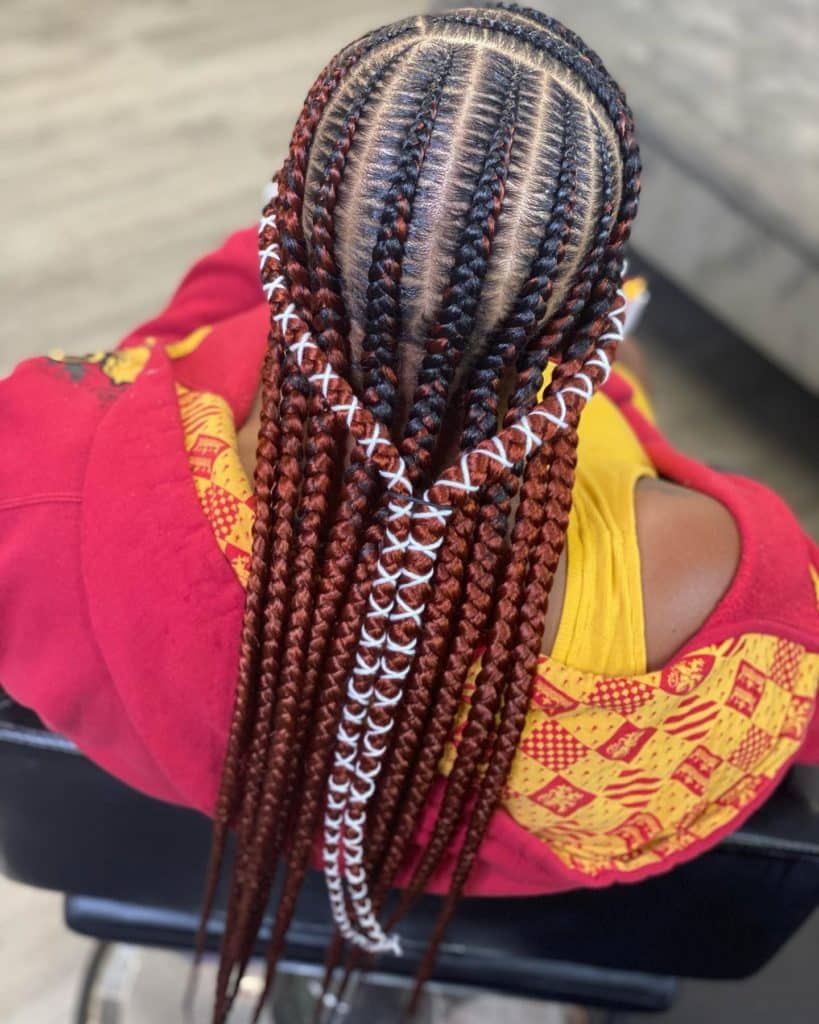 Braids With Dark Brown and Red Strands — Layered Braids