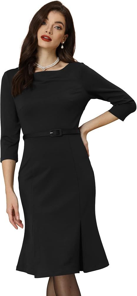 Sheath Dress with Belt and Pearl Accessories — Funeral Dresses