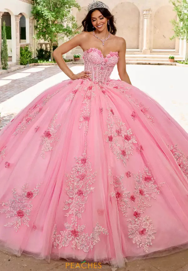 Quinceanera Hot Pink Strapless Ballgown with Bold Floral Embroidery Quinceanera Hot Pink Strapless Ballgown with Bold Floral Embroidery — Quinceanera Dresses