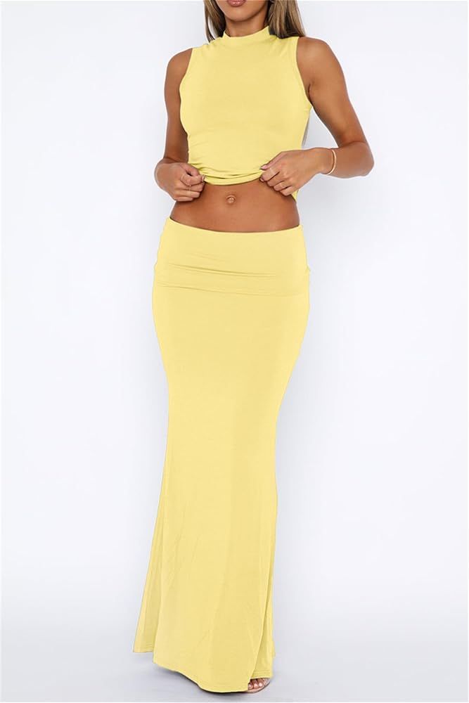 Monochromatic Yellow Sleeveless Crop Top and Maxi Skirt — Princess Polly Outfits
