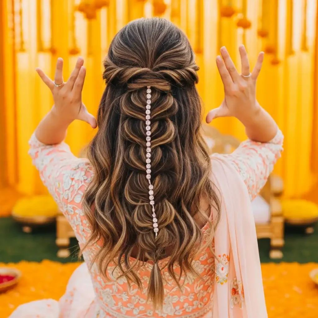 Sparkling Chain Braided Half-Up — Engagement Photo Hairstyles