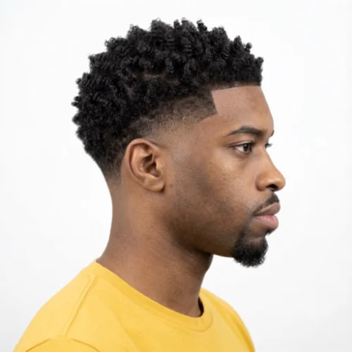 Short On Top Faded Sides Defined Coils Middle Part Low Taper Fade Short On Top Faded Sides Defined Coils Middle Part Low Taper Fade