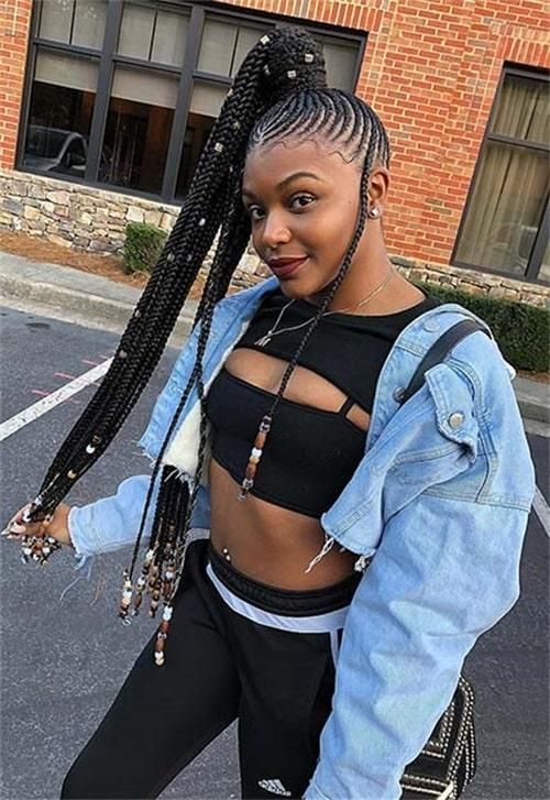 Thin Cornrows With Box Braids — Braided High Ponytail