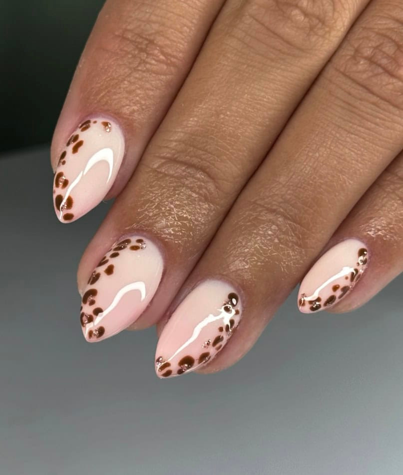 Subtle Leopard Spots Short Almond Nails — Animal Print Nails