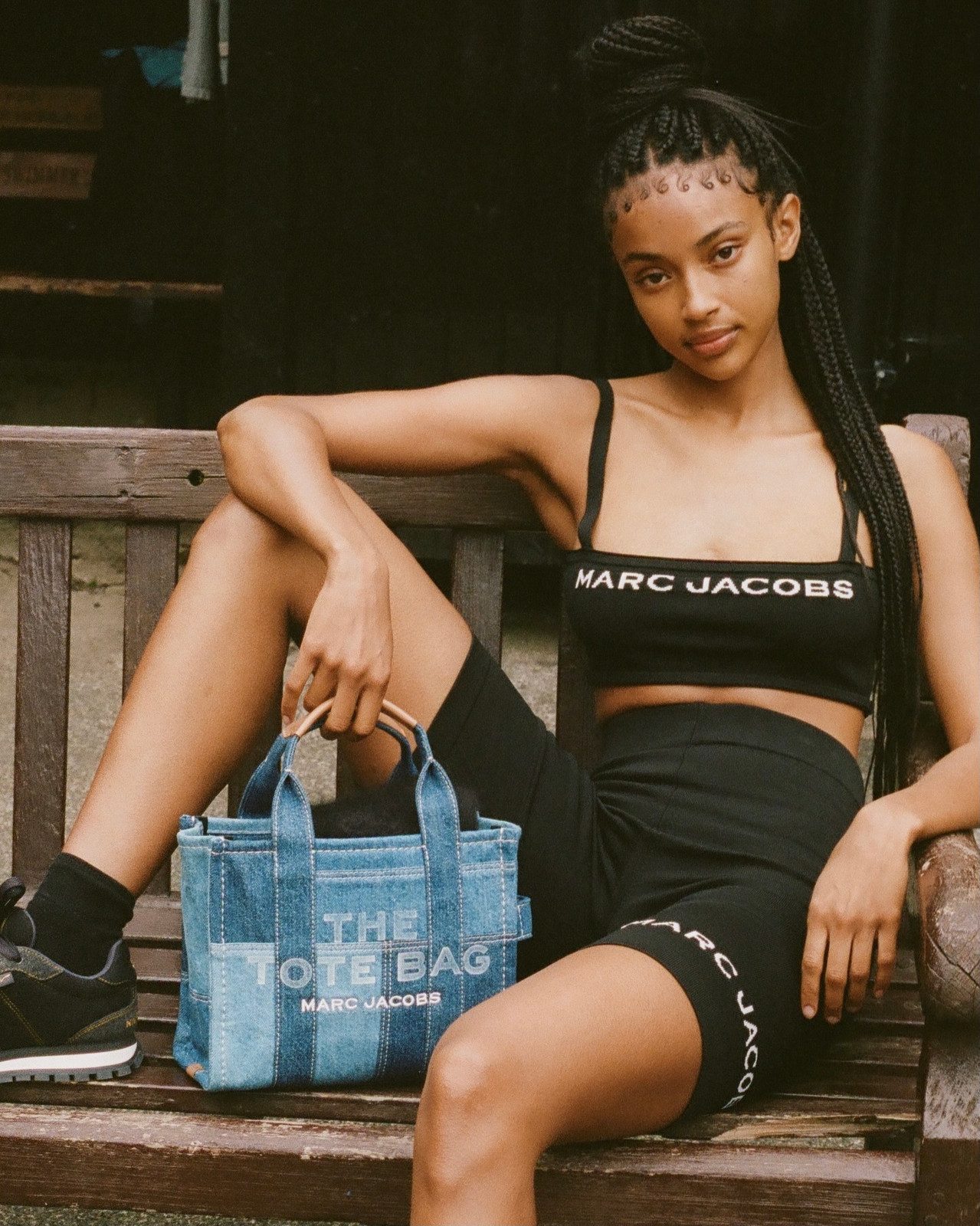 Athletic Vibes with a Denim Patchwork Tote Athletic Vibes with a Denim Patchwork Tote — Marc Jacobs Tote Outfits