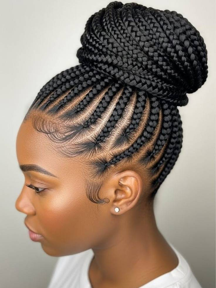 Radiating Cornrows to Sculpted Bun Radiating Cornrows to Sculpted Bun — Cornrow Bun