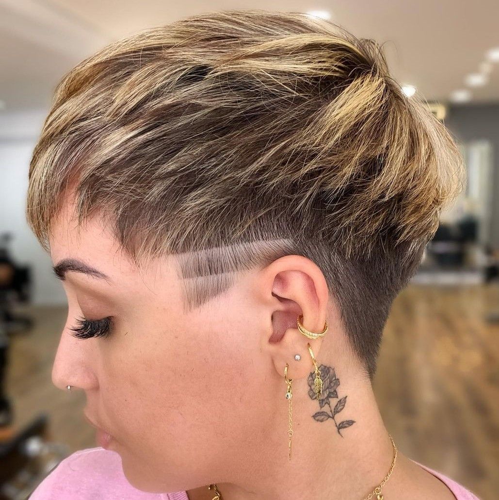 Ash Blonde Spiky Pixie with Dark Roots — Undercut Hairstyles for Women