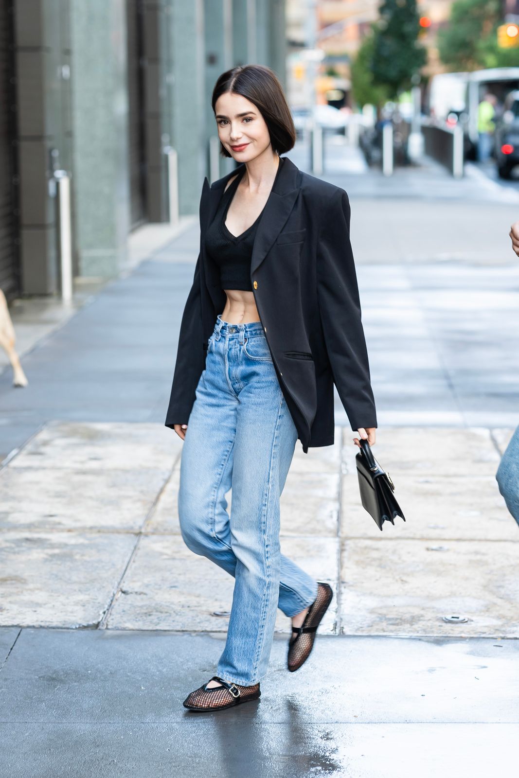 Black Mesh Flats with Crop Top, Blazer, and Denim Black Mesh Flats with Crop Top, Blazer, and Denim — Mesh Ballet Flats Outfits
