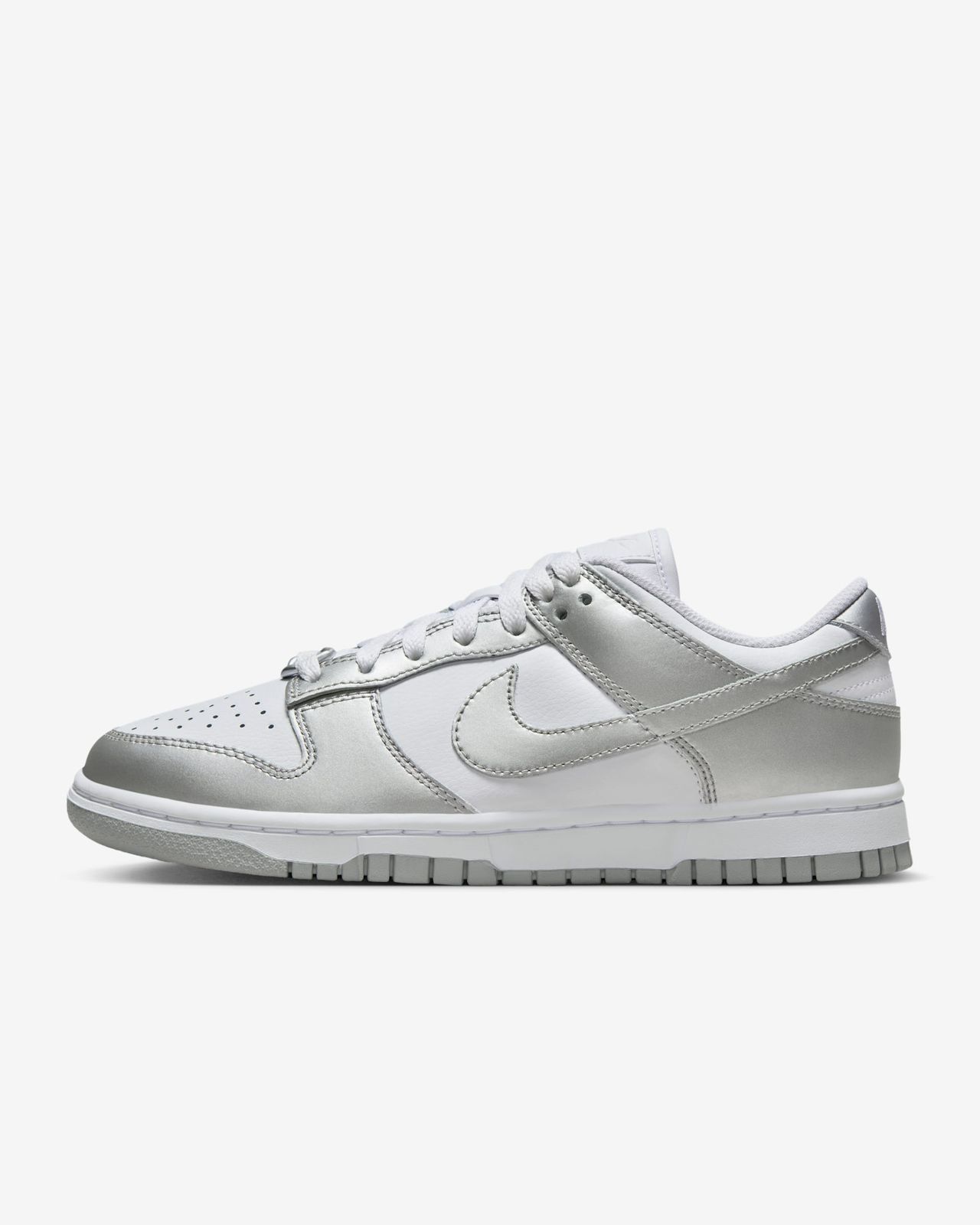 Metallic Silver Accented White Dunks Metallic Silver Accented White Dunks — Nike Dunk Outfits
