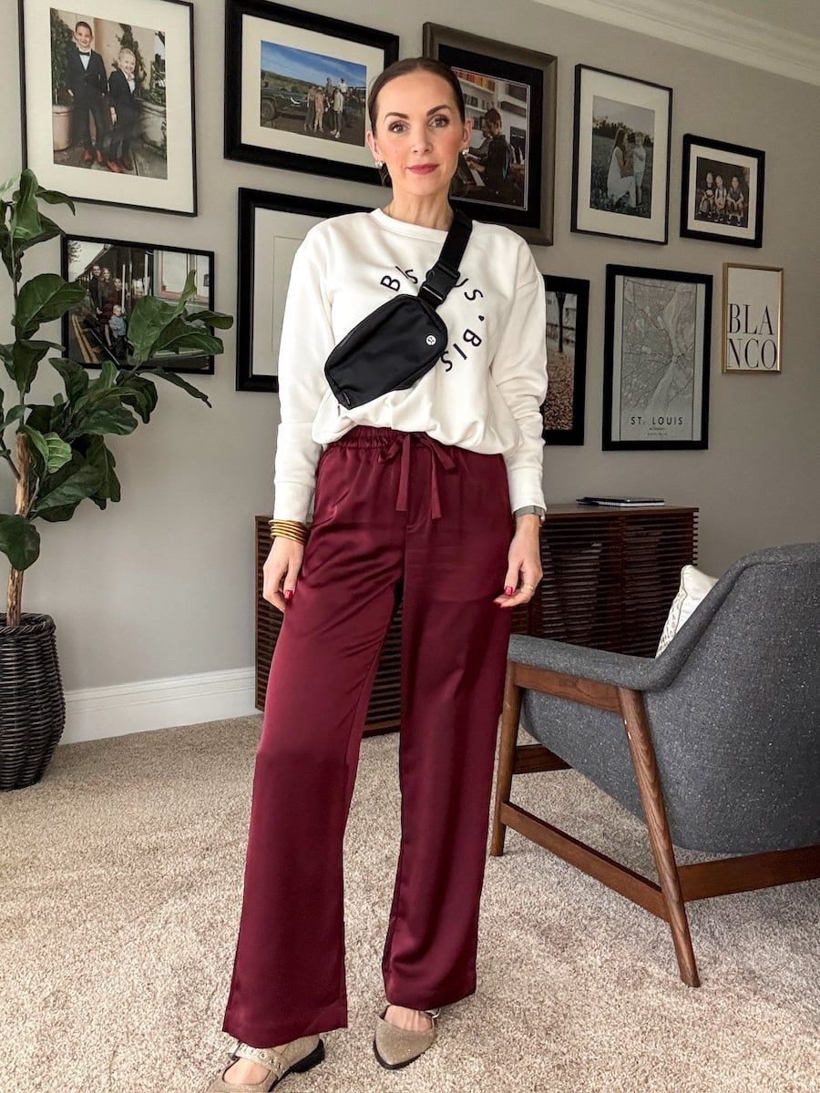 Belt Bag with Satin Wide-Leg Pants — Belt Bag Outfits