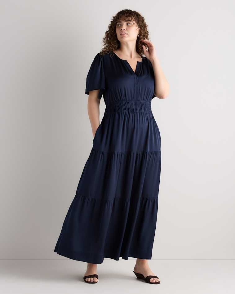 Navy Chiffon Maxi Dress with Tiered Skirt — Plus Size Dresses