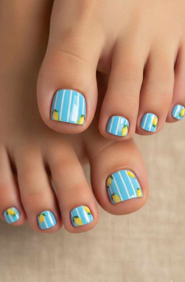 Bright Blue Lemon Toes Bright Blue Lemon Toes — Toe Nail Art
