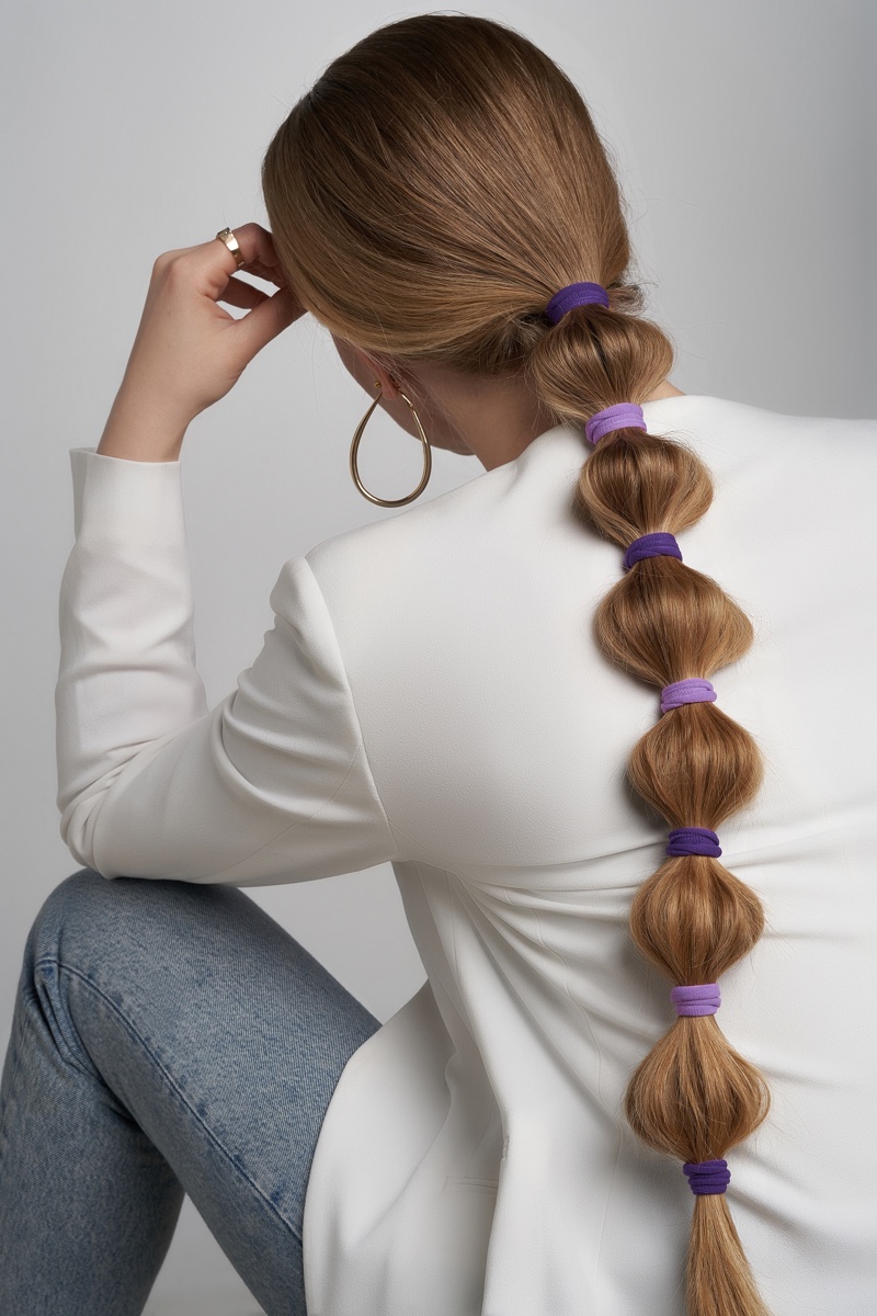 Ash Blonde Bubble Ponytail with Color Ties Ash Blonde Bubble Ponytail with Color Ties