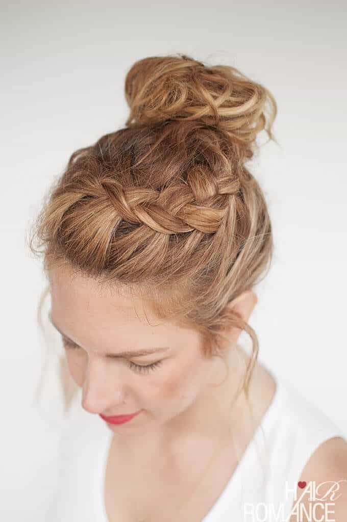 Blonde Bun With Braid Around Hairline Blonde Bun With Braid Around Hairline — Top Knot