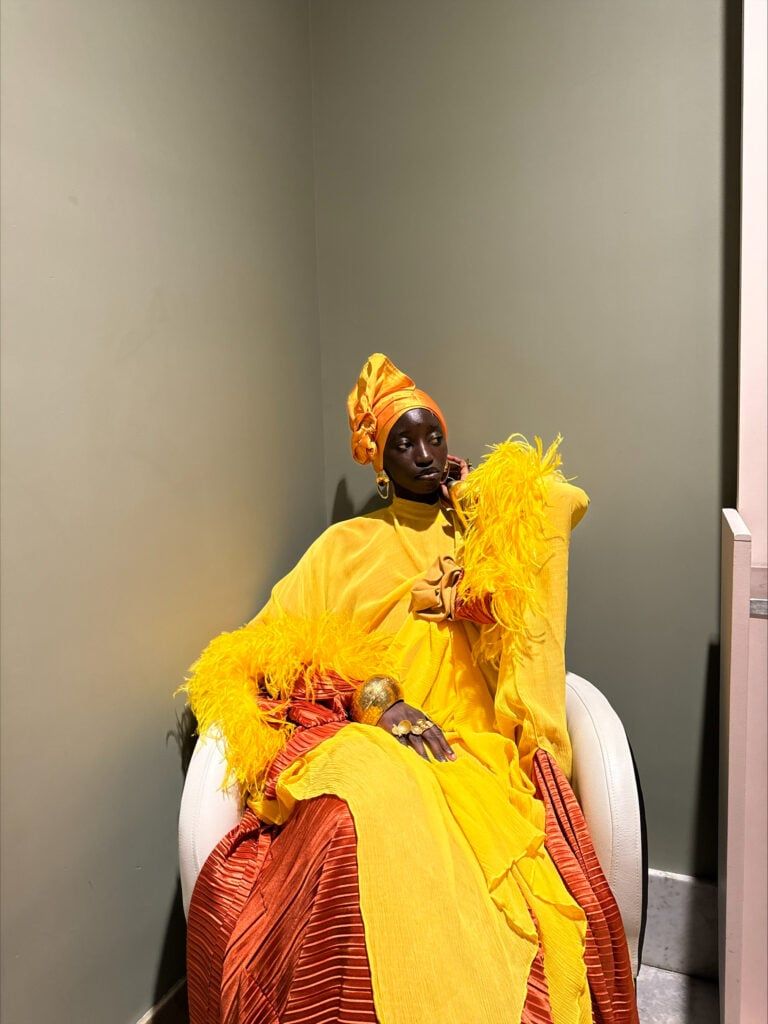 Yellow Dress With Feathered Sleeves and Turban Yellow Dress With Feathered Sleeves and Turban — Afrocentric Outfits