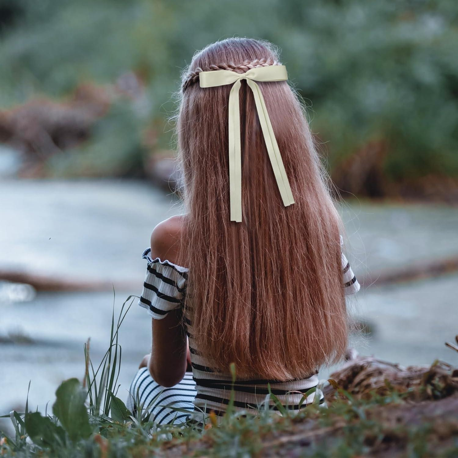 Light Brown Braided Hair With Cream Ribbon Light Brown Braided Hair With Cream Ribbon — Ribbon Hairstyles