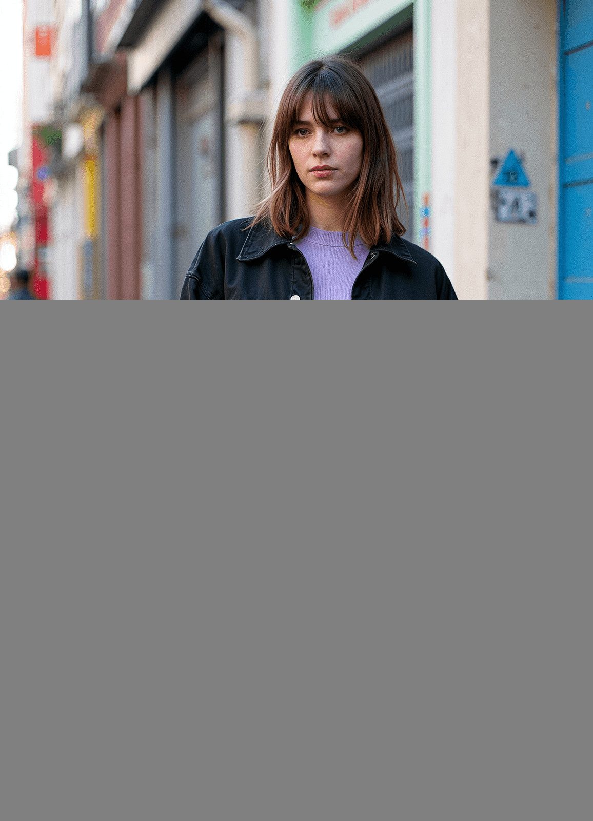 Denim Jacket and Lavender Crop Top Combo — Pastel Goth Outfits