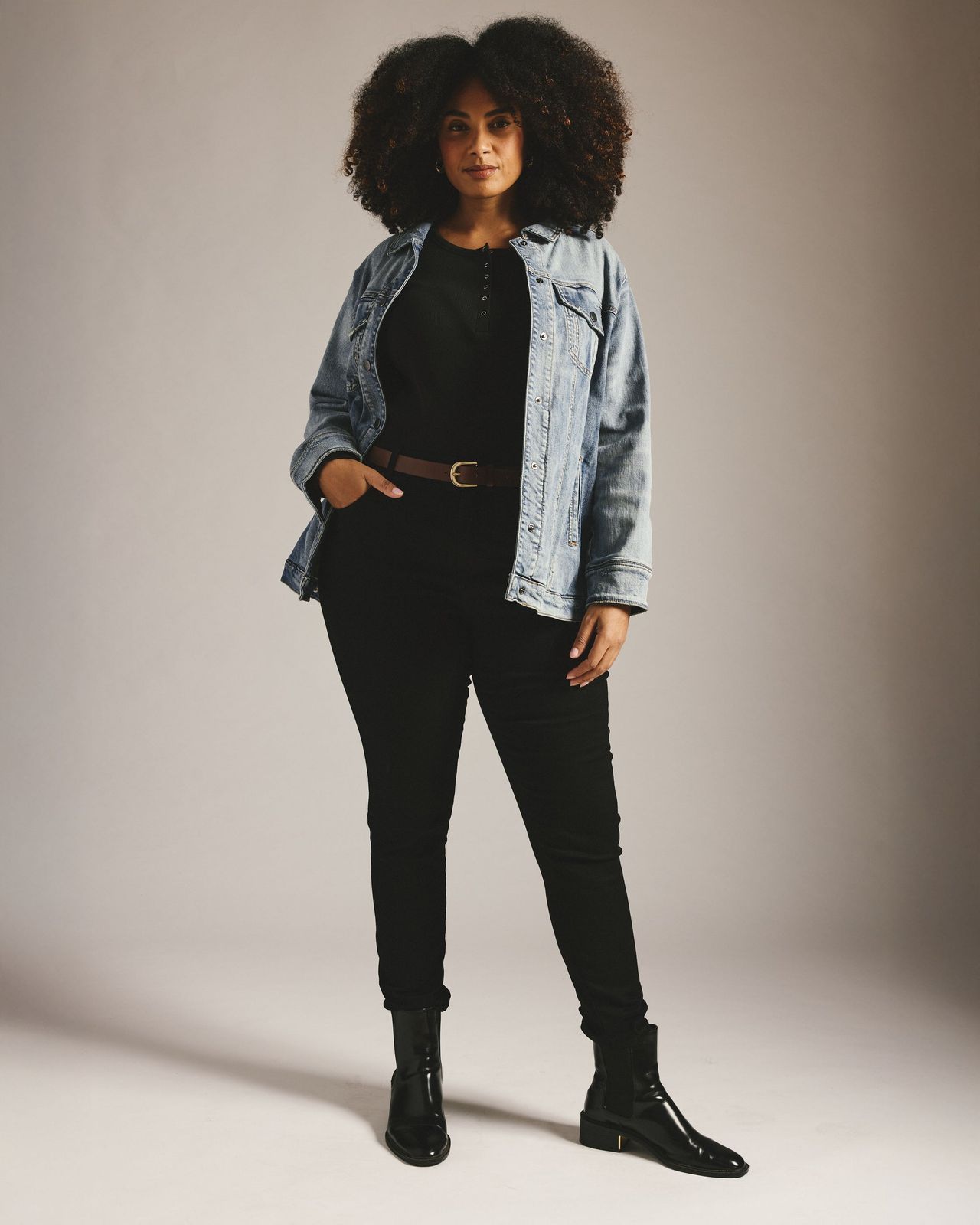 Denim-on-Denim with Black Skinny Jeans and Jacket Denim-on-Denim with Black Skinny Jeans and Jacket