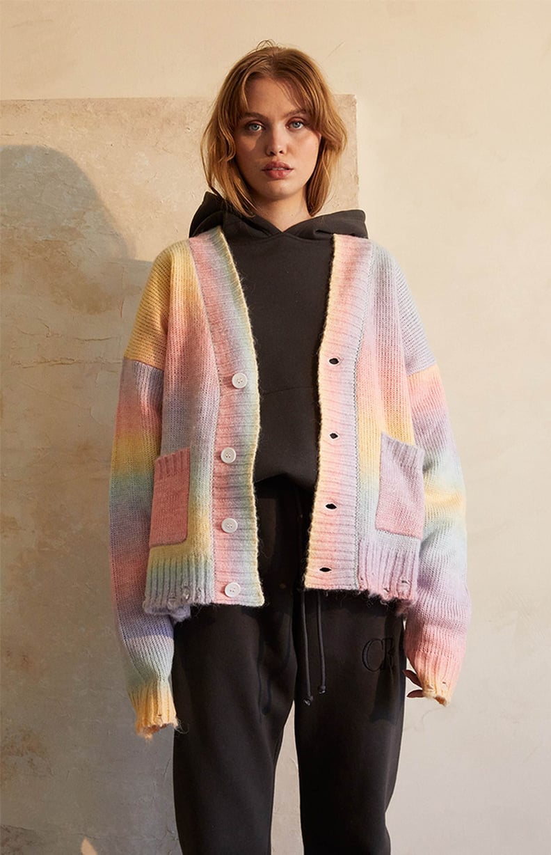 Pastel Color-Block Cardigan Over Black Hoodie Pastel Color-Block Cardigan Over Black Hoodie — Soft Girl Outfits