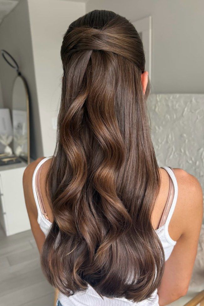 Dark Brown Wavy Twisted Knot Half Up Dark Brown Wavy Twisted Knot Half Up — Sleek Half Up Half Down
