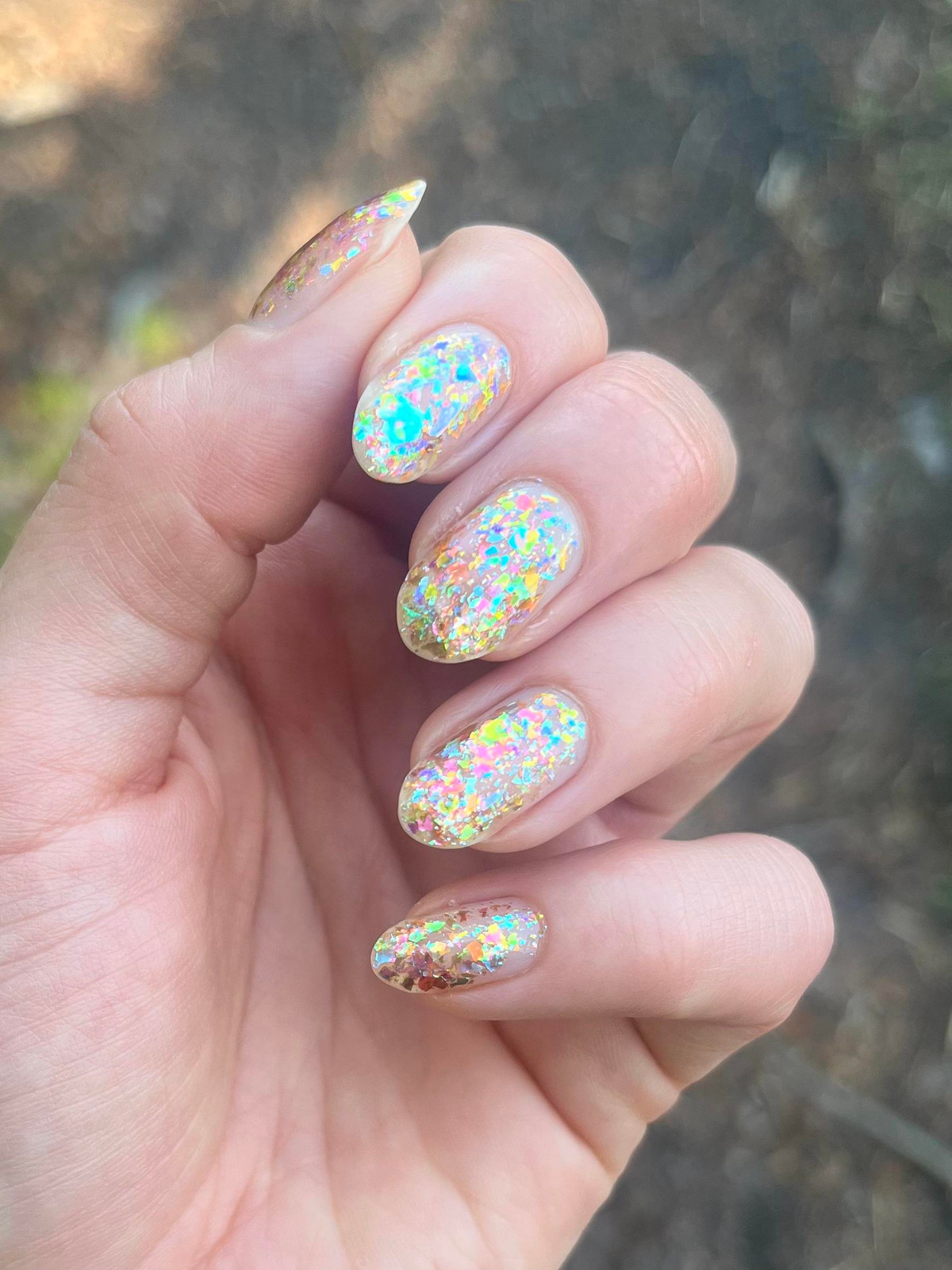 Holographic Glitter Almond Nails Holographic Glitter Almond Nails — Photoshoot Nails