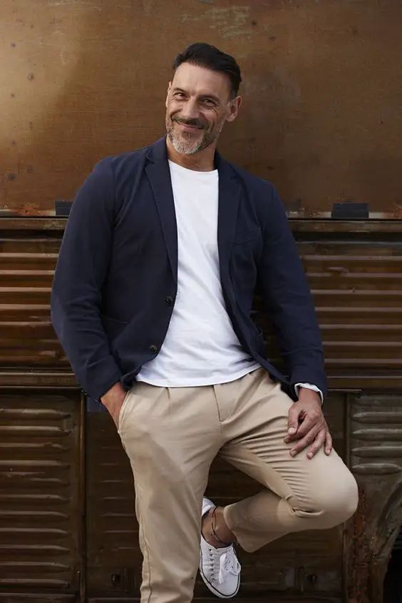 Modern Classic: Navy Blazer, White Tee, and Chinos Modern Classic: Navy Blazer, White Tee, and Chinos — Outfits for Men Over 40