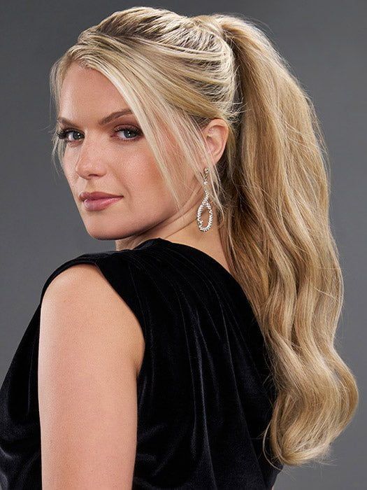 Dark Brown Voluminous Waves Back View — Wrap Around Ponytail