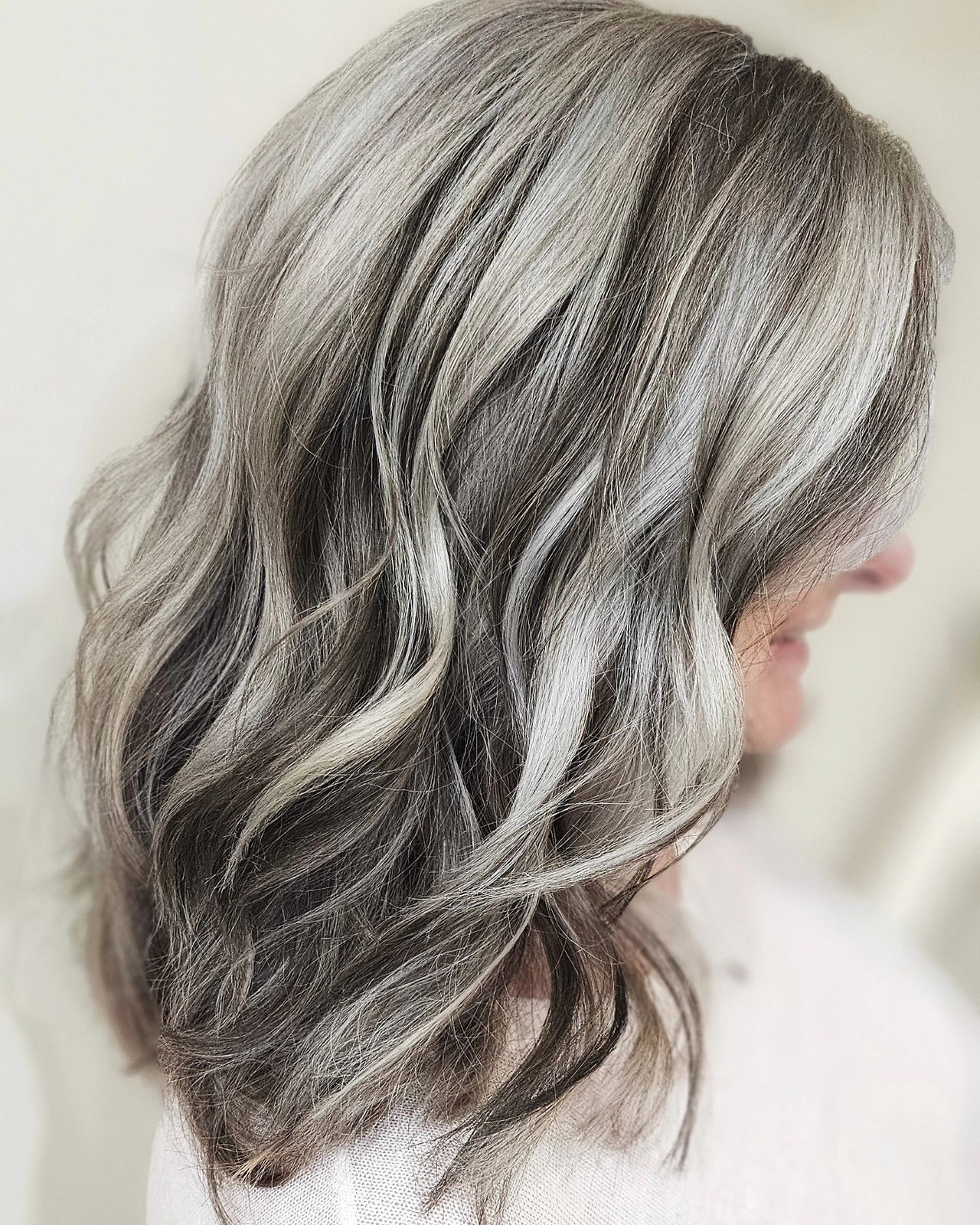 Wavy Lob with Dark Brown Lowlights Wavy Lob with Dark Brown Lowlights — Lowlights Over 50