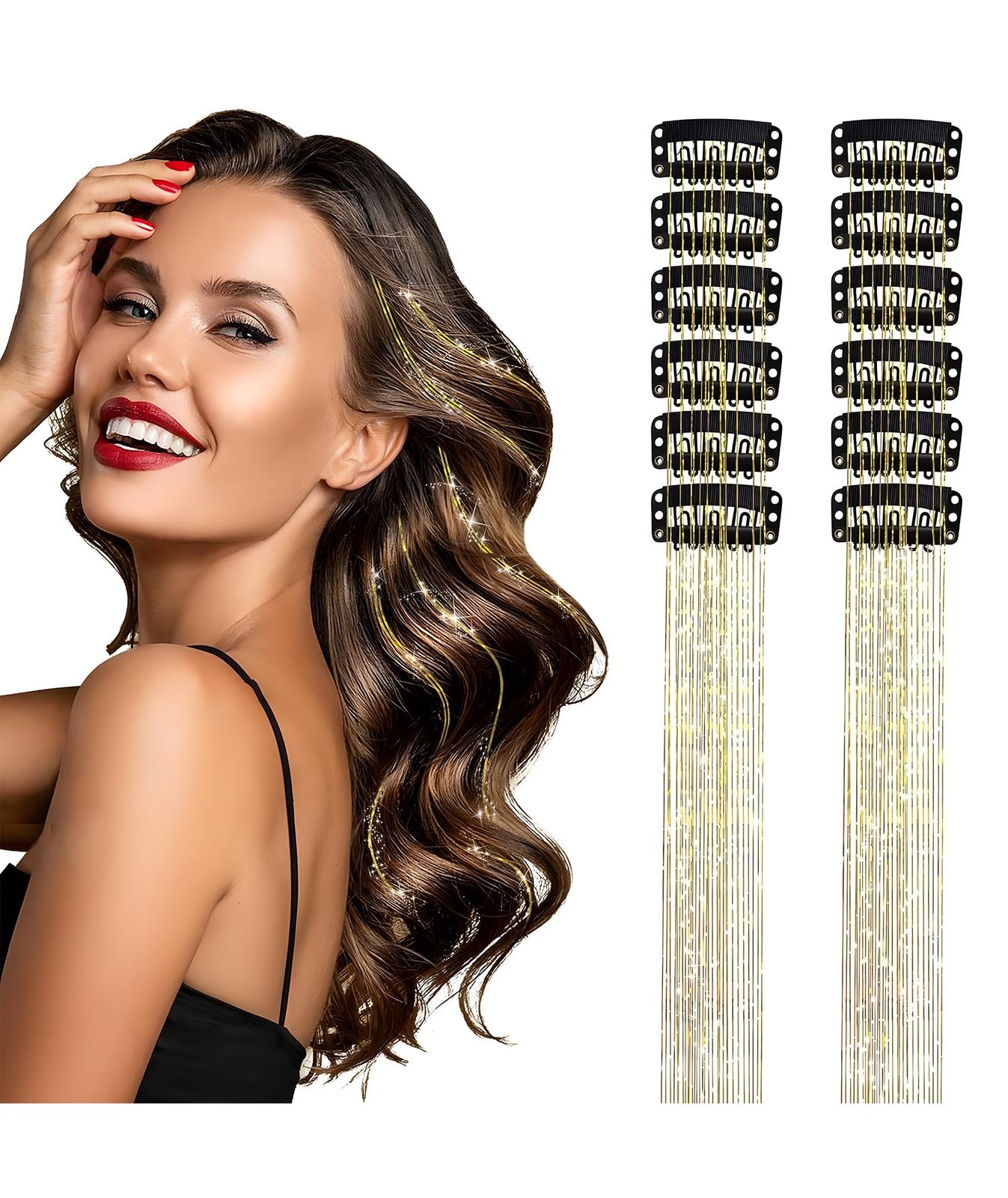 Dark Brown Base With Gold Tinsel Visual Idea — Hair Tinsel