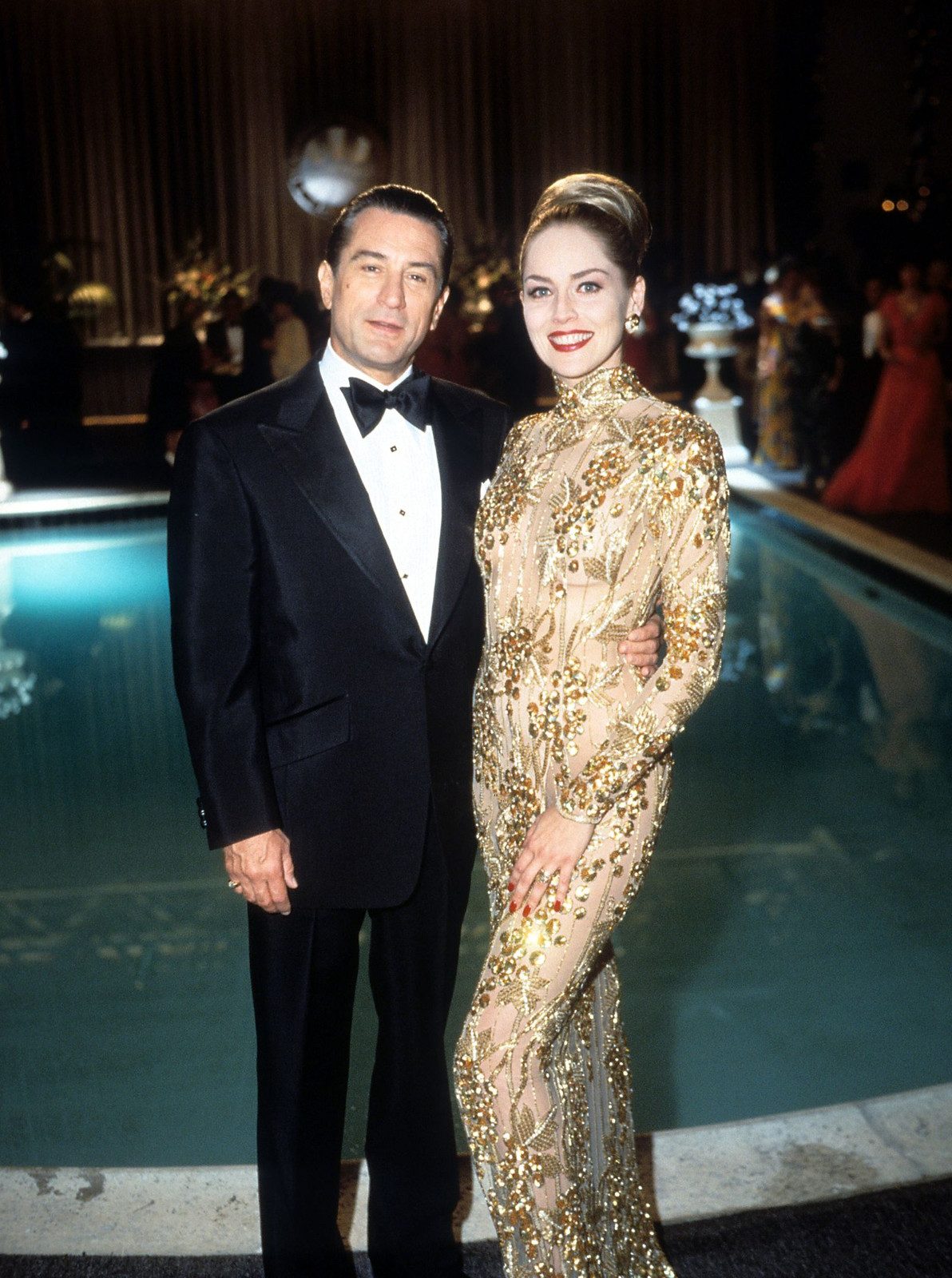 Sheer Gold Beaded Gown with Floor-Length Hemline — Casino Outfits