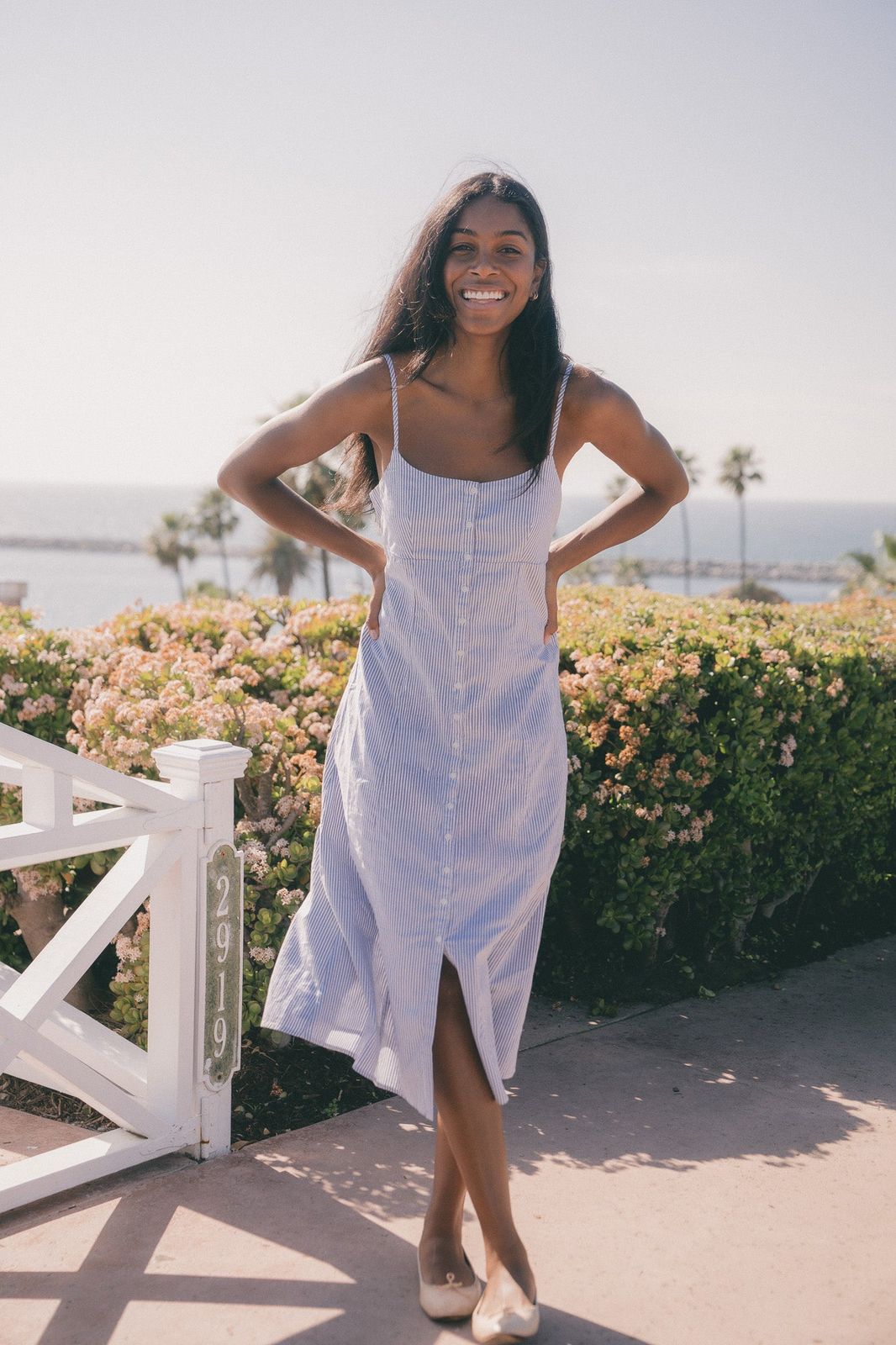 Relaxed Fit Light Blue Button-Front Midi Dress Relaxed Fit Light Blue Button-Front Midi Dress — Striped Dresses