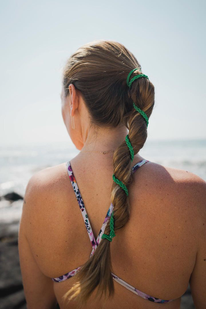 Braid with Decorative Green Ties Braid with Decorative Green Ties — Tennis Hairstyles