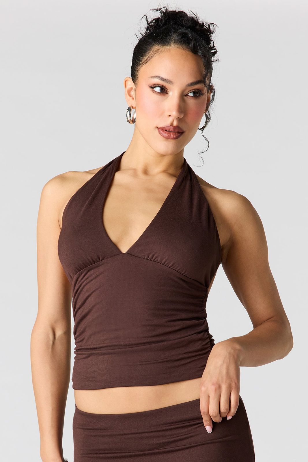Ruched Halter Crop Top with Matching Skirt — Halter Tops