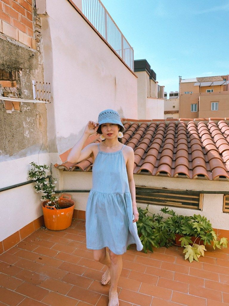 Denim Sundress and Crochet Hat for a Summer Day — Barcelona Outfits
