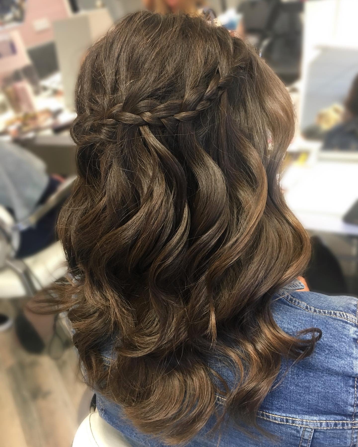 Dark Brown Half-Up Waterfall Crown — Waterfall Braid