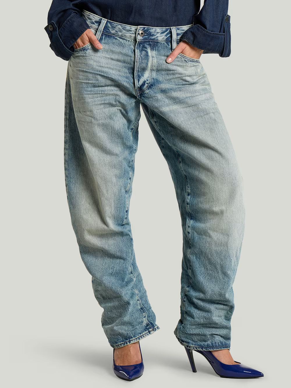 Distressed Denim with Embellishments and High Heels Distressed Denim with Embellishments and High Heels — Boyfriend Jeans