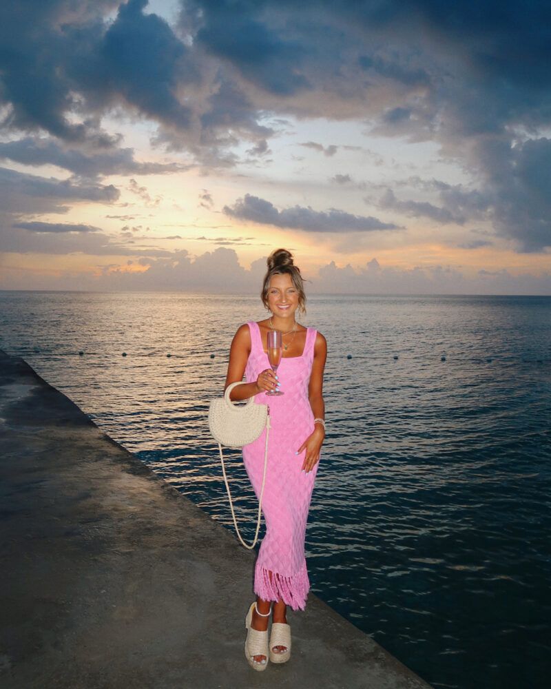 Vibrant Pink Textured Midi Dress for Vacation Evenings — Jamaica Outfits