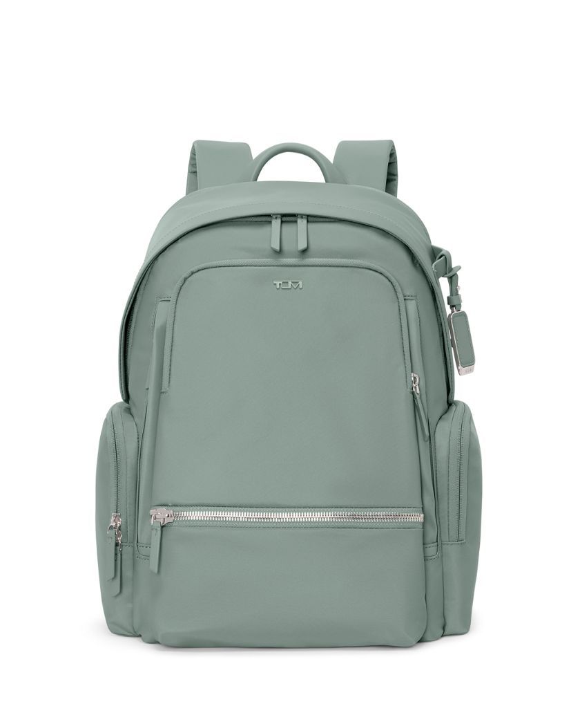 Sage Green Leather Backpack with Tassel — Laptop Bags for Women