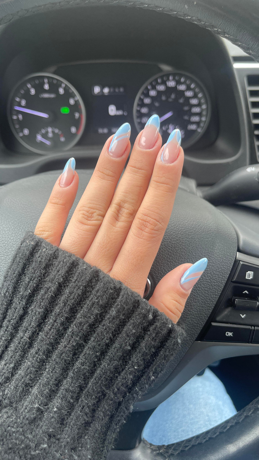 Sheer Pink French with Blue Abstract Lines Sheer Pink French with Blue Abstract Lines — Shellac Nails